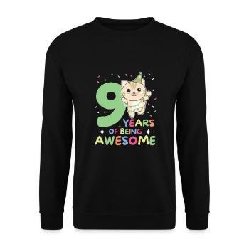 Cat for 9th birthday children nine years old - Unisex Sweatshirt - black - Front - Alina (178cm) & Michal (187cm)