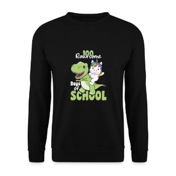 100 rawrsome days of school Unicorn Trex 100 Days - Unisex Sweatshirt - black - Front - Alina (178cm) & Michal (187cm)