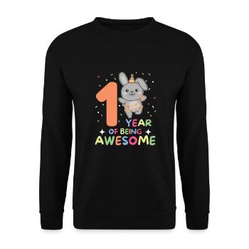 Hase zum 1. Geburtstag für Kinder ein Jahr alt - Unisex Pullover - Schwarz - Vorne - Alina (178cm) & Michal (187cm)