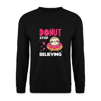 Süßes Faultier lustige Tiere in Donut pink - Unisex Pullover - Schwarz - Vorne - Alina (178cm) & Michal (187cm)