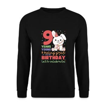 Rabbit for 9th birthday Children nine years old - Unisex Sweatshirt - black - Front - Alina (178cm) & Michal (187cm)