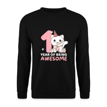 Cat for 1st birthday for children one year old - Unisex Sweatshirt - black - Front - Alina (178cm) & Michal (187cm)