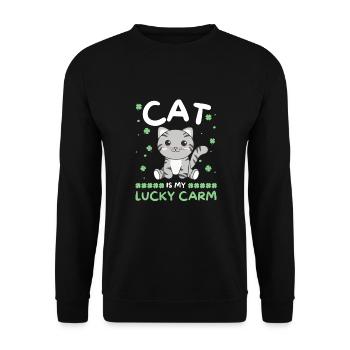 Cat is my lucky carm Clover St Patrick's Day - Unisex Sweatshirt - black - Front - Alina (178cm) & Michal (187cm)