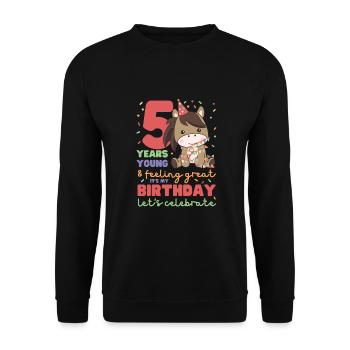 Horse for 5th birthday Children five years old - Unisex Sweatshirt - black - Front - Alina (178cm) & Michal (187cm)