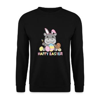 happy easter süßes Hippo Ostern mit Ostereiern - Unisex Pullover - Schwarz - Vorne - Alina (178cm) & Michal (187cm)