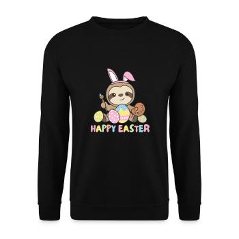 happy easter süßes Faultier Ostern mit Ostereiern - Unisex Pullover - Schwarz - Vorne - Alina (178cm) & Michal (187cm)