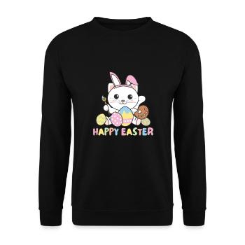 happy easter cute cat Easter with Easter eggs - Unisex Sweatshirt - black - Front - Alina (178cm) & Michal (187cm)
