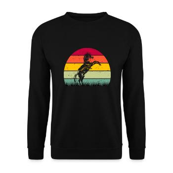 RETRO PFERDEDESIGN I REITEN - Unisex Pullover - Schwarz - Vorne - Alina (178cm) & Michal (187cm)