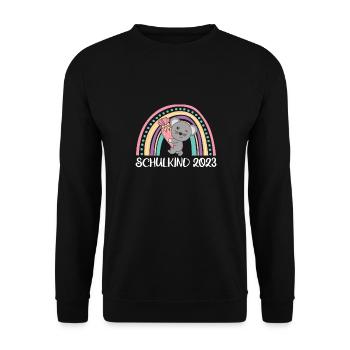 Schulkind 2023 Einschulung Maus Schule - Unisex Pullover - Schwarz - Vorne - Alina (178cm) & Michal (187cm)