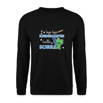 bye bye Kindergarten hallo Schule Frosch - Unisex Pullover - Schwarz - Vorne - Alina (178cm) & Michal (187cm)