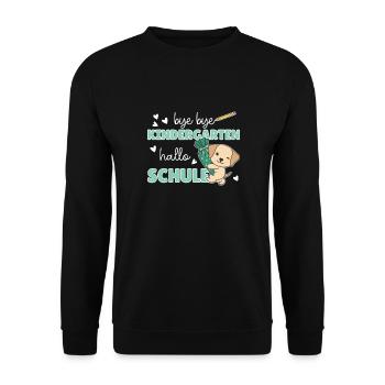 bye bye Kindergarten hallo Schule Labrador - Unisex Pullover - Schwarz - Vorne - Alina (178cm) & Michal (187cm)