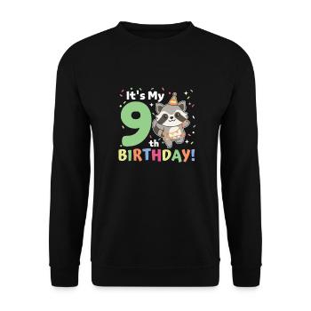 Raccoon for 9th birthday children nine years old - Unisex Sweatshirt - black - Front - Alina (178cm) & Michal (187cm)