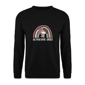 Schulkind 2023 Einschulung Pferd Schule - Unisex Pullover - Schwarz - Vorne - Alina (178cm) & Michal (187cm)