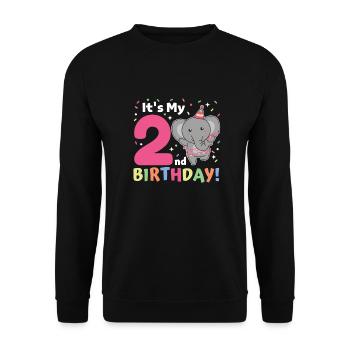 Elefant zum 2. Geburtstag Kinder zwei Jahre alt - Unisex Pullover - Schwarz - Vorne - Alina (178cm) & Michal (187cm)
