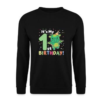 Drache zum 1. Geburtstag für Kinder ein Jahr alt - Unisex Pullover - Schwarz - Vorne - Alina (178cm) & Michal (187cm)