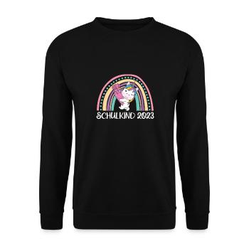 Schulkind 2023 Einschulung Einhorn Schule - Unisex Pullover - Schwarz - Vorne - Alina (178cm) & Michal (187cm)