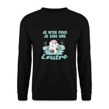 Je m'en fous je suis une loutre - süßer Otter - Unisex Pullover - Schwarz - Vorne - Alina (178cm) & Michal (187cm)