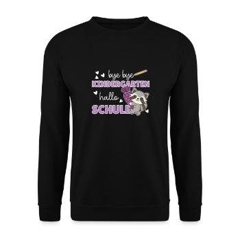 bye bye Kindergarten hallo Schule Waschbär - Unisex Pullover - Schwarz - Vorne - Alina (178cm) & Michal (187cm)