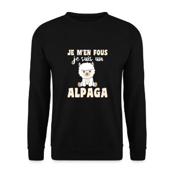 Je m'en fous je suis un alpaga - süßes Alpaka - Unisex Pullover - Schwarz - Vorne - Alina (178cm) & Michal (187cm)
