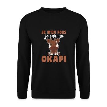Je m'en fous je suis un okapi - süßes Okapi - Unisex Pullover - Schwarz - Vorne - Alina (178cm) & Michal (187cm)