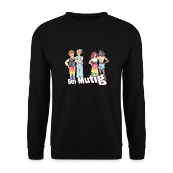 ,,Sei Mutig" LGBTQ - Unisex Pullover - Schwarz - Vorne - Alina (178cm) & Michal (187cm)