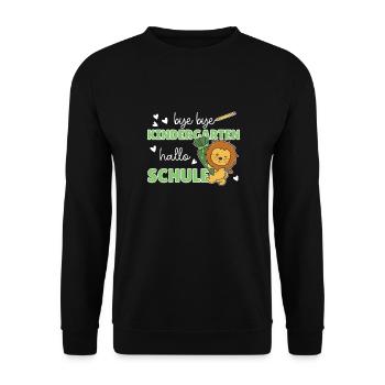 bye bye Kindergarten hallo Schule Löwe - Unisex Pullover - Schwarz - Vorne - Alina (178cm) & Michal (187cm)