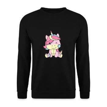 Kawaii Gothic Einhorn Pastellfarben Gothic Goth - Unisex Pullover - Schwarz - Vorne - Alina (178cm) & Michal (187cm)