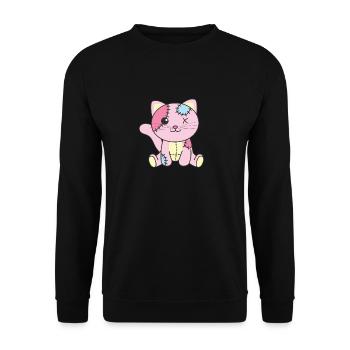 Kawaii Gothic Katze Pastellfarben Gothic Goth - Unisex Pullover - Schwarz - Vorne - Alina (178cm) & Michal (187cm)