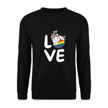 Regenbogen Flag Pride LGBTQ süßer Einhorn Love - Unisex Pullover - Schwarz - Vorne - Alina (178cm) & Michal (187cm)