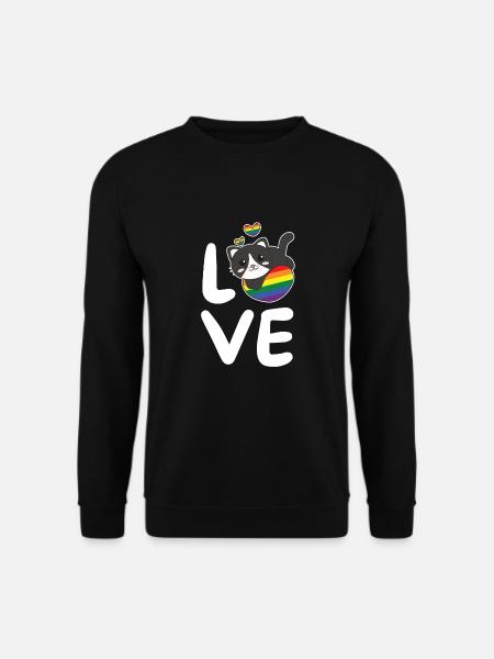 Regenbogen Flag Pride LGBTQ süßer Katze Love - Unisex Pullover - Schwarz