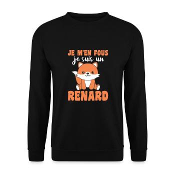 Je m'en fous je suis un renard - süßer Fuchs - Unisex Pullover - Schwarz - Vorne - Alina (178cm) & Michal (187cm)