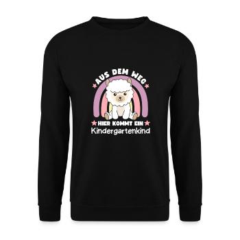 Aus Dem Weg Hier Kommt Ein Kindergartenkind Alpaka - Unisex Pullover - Schwarz - Vorne - Alina (178cm) & Michal (187cm)