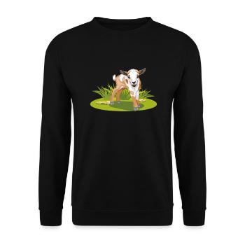 Niedliche Babyziege auf dem Rasen - Unisex Pullover - Schwarz - Vorne - Alina (178cm) & Michal (187cm)