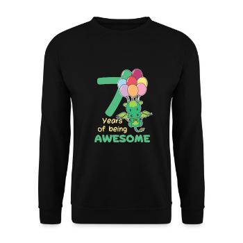 Drache zum 7. Geburtstag Kinder sieben Jahre alt - Unisex Pullover - Schwarz - Vorne - Alina (178cm) & Michal (187cm)