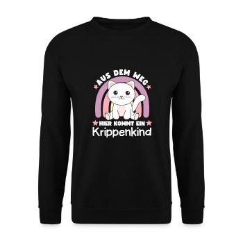Aus Dem Weg Hier Kommt Ein Krippenkind Katze - Unisex Pullover - Schwarz - Vorne - Alina (178cm) & Michal (187cm)