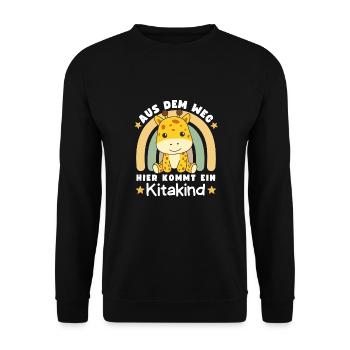 Aus Dem Weg Hier Kommt Ein Kitakind - Unisex Pullover - Schwarz - Vorne - Alina (178cm) & Michal (187cm)