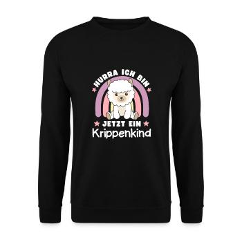 Hurra Ich Bin Jetzt Ein Krippenkind Alpaka - Unisex Pullover - Schwarz - Vorne - Alina (178cm) & Michal (187cm)