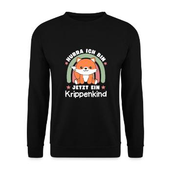 Hurra Ich Bin Jetzt Ein Krippenkind Fuchs - Unisex Pullover - Schwarz - Vorne - Alina (178cm) & Michal (187cm)