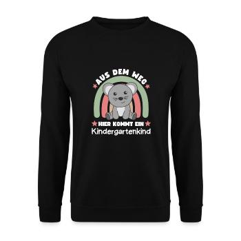 Aus Dem Weg Hier Kommt Ein Kindergartenkind Maus - Unisex Pullover - Schwarz - Vorne - Alina (178cm) & Michal (187cm)