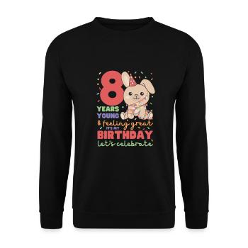 Hase zum 8. Geburtstag Kinder acht Jahre alt - Unisex Pullover - Schwarz - Vorne - Alina (178cm) & Michal (187cm)