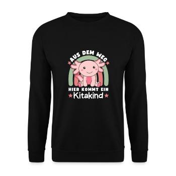 Aus dem Weg Hier Kommt Ein Kitakind Axolotl - Unisex Pullover - Schwarz - Vorne - Alina (178cm) & Michal (187cm)
