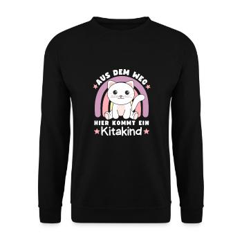 Aus Dem Weg Hier Kommt Ein Kitakind Katze - Unisex Pullover - Schwarz - Vorne - Alina (178cm) & Michal (187cm)