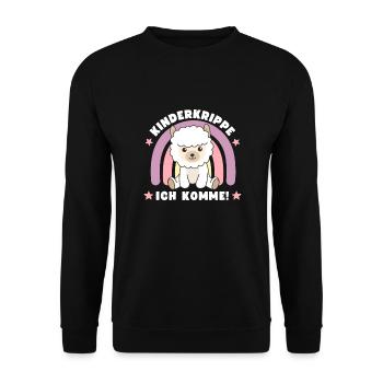 Kinderkrippe Ich Komme! Alpaka - Unisex Pullover - Schwarz - Vorne - Alina (178cm) & Michal (187cm)