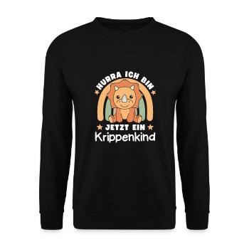 Hurra Ich Bin Jetzt Ein Krippenkind - Unisex Pullover - Schwarz - Vorne - Alina (178cm) & Michal (187cm)
