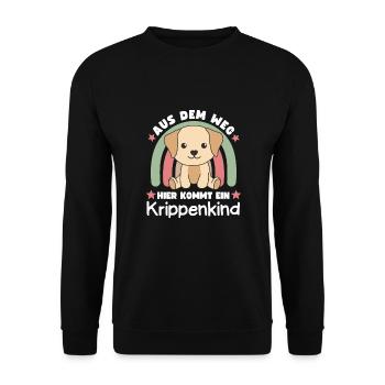 Aus Dem Weg Hier Kommt Ein Krippenkind Hund - Unisex Pullover - Schwarz - Vorne - Alina (178cm) & Michal (187cm)