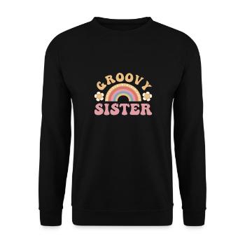 Groovy Sister - Regenbogen groovy vinatge Stil - Unisex Pullover - Schwarz - Vorne - Alina (178cm) & Michal (187cm)