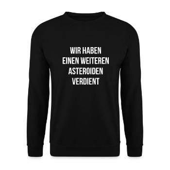 Asteroid Astronomie Spruch - Unisex Pullover - Schwarz - Vorne - Alina (178cm) & Michal (187cm)