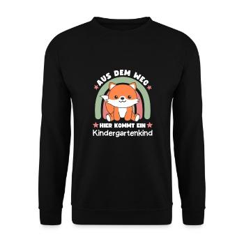 Aus Dem Weg Hier Kommt Ein Kindergartenkind Fuchs - Unisex Pullover - Schwarz - Vorne - Alina (178cm) & Michal (187cm)