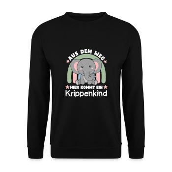 Aus Dem Weg Hier Kommt Ein Krippenkind - Unisex Pullover - Schwarz - Vorne - Alina (178cm) & Michal (187cm)
