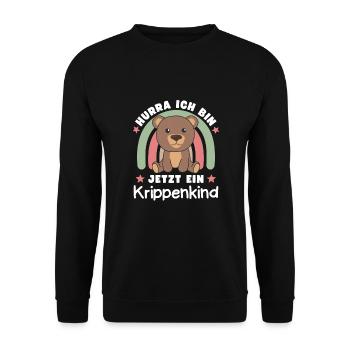 Hurra Ich Bin Jetzt Ein Krippenkind Bär - Unisex Pullover - Schwarz - Vorne - Alina (178cm) & Michal (187cm)